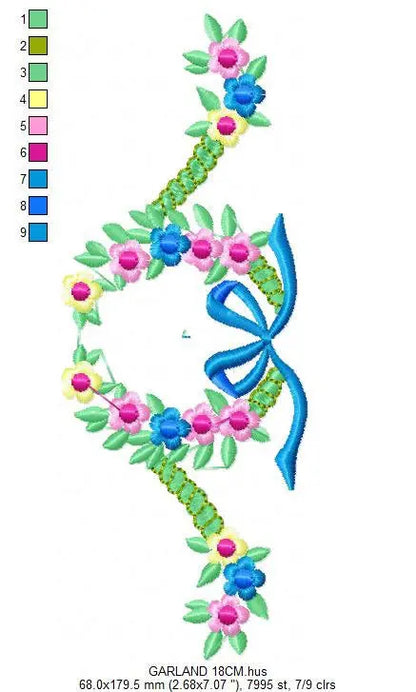 Laurel with flowers embroidery designs - Flower wreath embroidery design machine embroidery pattern - girl embroidery file Lace embroidery Marcia Embroidery
