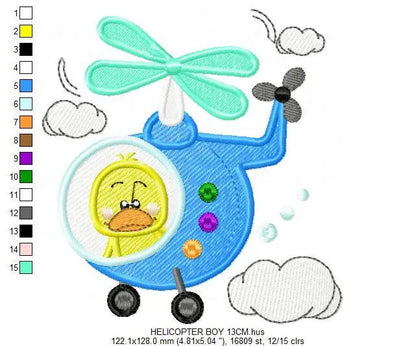 Helicopter embroidery designs - Duck embroidery design machine embroidery pattern - Chopper embroidery Pilot duck design boy embroidery file Marcia Embroidery