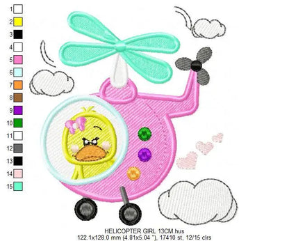 Helicopter embroidery designs - Duck embroidery design machine embroidery pattern - Chopper embroidery Pilot duck design boy embroidery file Marcia Embroidery
