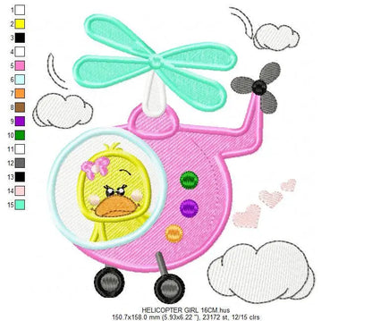 Helicopter embroidery designs - Duck embroidery design machine embroidery pattern - Chopper embroidery Pilot duck design boy embroidery file Marcia Embroidery
