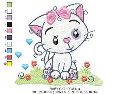 Cat embroidery design - Animal embroidery designs machine embroidery pattern - Kitten embroidery file - baby girl embroidery cat design Marcia Embroidery