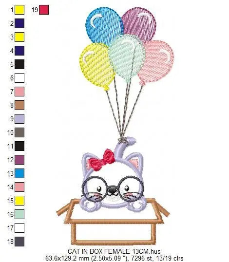 Cat in a box embroidery design - Cat with glasses embroidery designs machine embroidery pattern - Kitty embroidery - instant download pes Marcia Embroidery