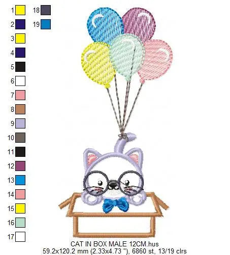 Cat in a box embroidery design - Cat with glasses embroidery designs machine embroidery pattern - Kitty embroidery - instant download pes Marcia Embroidery