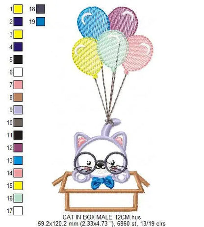 Cat in a box embroidery design - Cat with glasses embroidery designs machine embroidery pattern - Kitty embroidery - instant download pes Marcia Embroidery