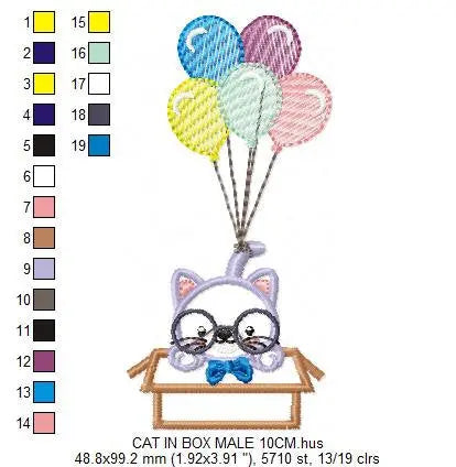 Cat in a box embroidery design - Cat with glasses embroidery designs machine embroidery pattern - Kitty embroidery - instant download pes Marcia Embroidery