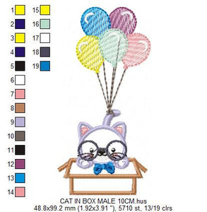 Cat in a box embroidery design - Cat with glasses embroidery designs machine embroidery pattern - Kitty embroidery - instant download pes