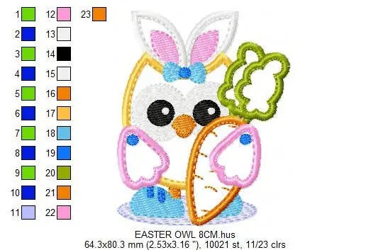 Owl embroidery design - Owl with bunny ears embroidery design machine embroidery pattern - easter embroidery file - owl applique design Marcia Embroidery