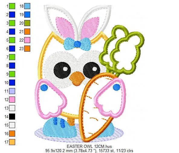 Owl embroidery design - Owl with bunny ears embroidery design machine embroidery pattern - easter embroidery file - owl applique design Marcia Embroidery