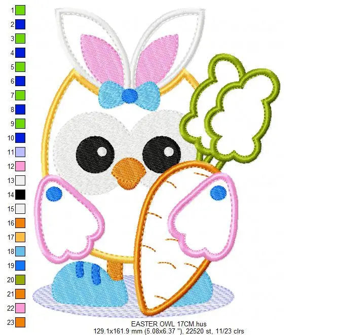 Owl embroidery design - Owl with bunny ears embroidery design machine embroidery pattern - easter embroidery file - owl applique design Marcia Embroidery