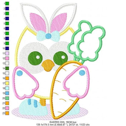 Owl embroidery design - Owl with bunny ears embroidery design machine embroidery pattern - easter embroidery file - owl applique design Marcia Embroidery
