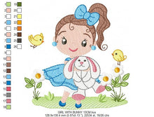 Charger l&#39;image dans la galerie, Baby girl embroidery designs - Children embroidery design machine embroidery pattern - girl with bunny embroidery file - princess embroidery
