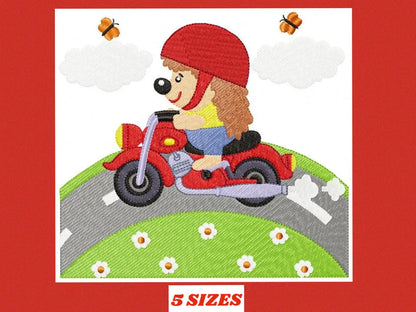 Hedgehog embroidery designs - Motorcycle embroidery design machine embroidery pattern - Porcupine in a bike embroidery file instant download Marcia Embroidery