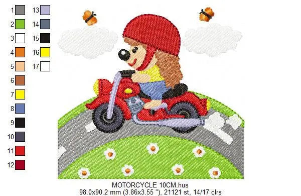 Hedgehog embroidery designs - Motorcycle embroidery design machine embroidery pattern - Porcupine in a bike embroidery file instant download Marcia Embroidery