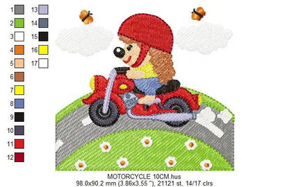 Hedgehog embroidery designs - Motorcycle embroidery design machine embroidery pattern - Porcupine in a bike embroidery file instant download Marcia Embroidery
