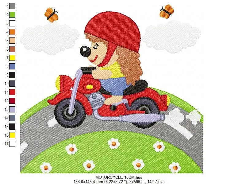 Hedgehog embroidery designs - Motorcycle embroidery design machine embroidery pattern - Porcupine in a bike embroidery file instant download Marcia Embroidery