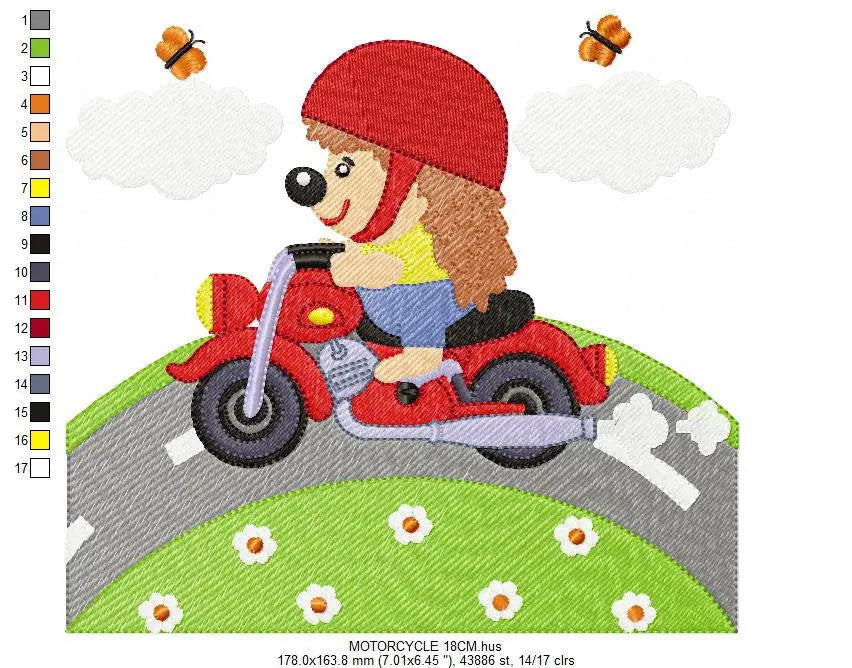 Hedgehog embroidery designs - Motorcycle embroidery design machine embroidery pattern - Porcupine in a bike embroidery file instant download Marcia Embroidery