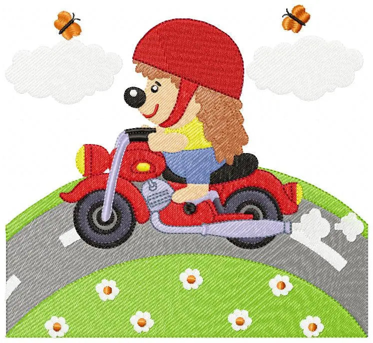 Hedgehog embroidery designs - Motorcycle embroidery design machine embroidery pattern - Porcupine in a bike embroidery file instant download Marcia Embroidery