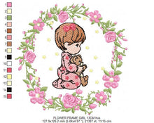 Cargar imagen en el visor de la galería, Frame embroidery designs - Flower wreath embroidery design machine embroidery pattern - rose embroidery file - Baby girl embroidery child
