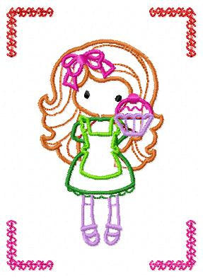 Cooker embroidery designs - Baby girl embroidery design machine embroidery pattern - girl with cupcake embroidery file - instant download