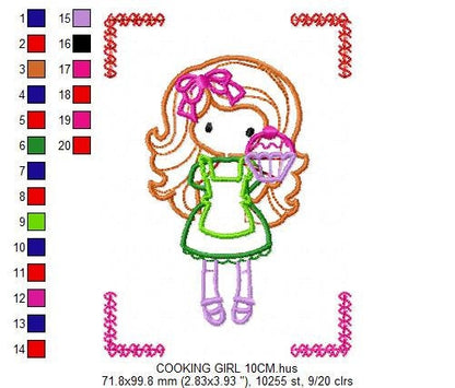 Cooker embroidery designs - Baby girl embroidery design machine embroidery pattern - girl with cupcake embroidery file - instant download