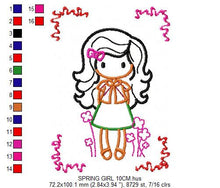 Cargar imagen en el visor de la galería, Girl embroidery designs - Spring embroidery design machine embroidery pattern - girl with flowers embroidery file - baby applique design
