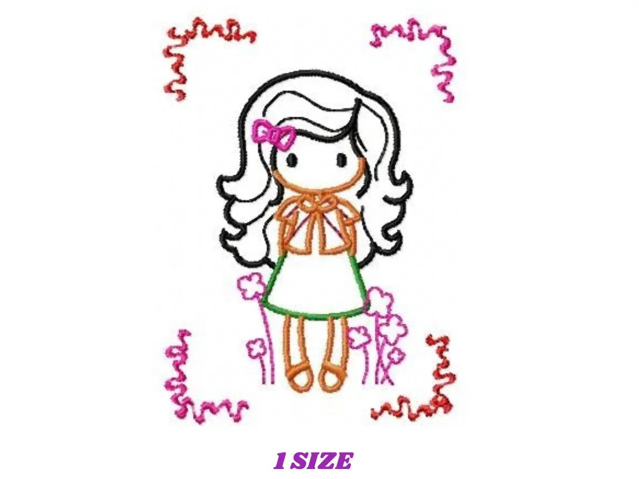 Girl embroidery designs - Spring embroidery design machine embroidery pattern - girl with flowers embroidery file - baby applique design Marcia Embroidery