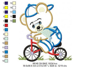 Bear embroidery designs - Teddy embroidery design machine embroidery pattern - Bear in bike embroidery file - baby boy bear applique design