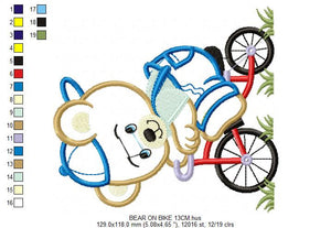 Bear embroidery designs - Teddy embroidery design machine embroidery pattern - Bear in bike embroidery file - baby boy bear applique design