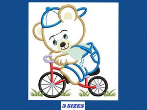 Bear embroidery designs - Teddy embroidery design machine embroidery pattern - Bear in bike embroidery file - baby boy bear applique design