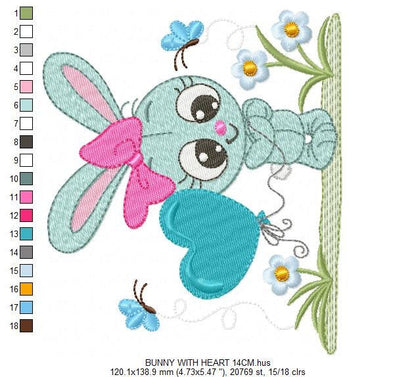 Bunny embroidery design - Rabbit embroidery designs machine embroidery pattern - baby embroidery file - kid embroidery rabbit with flowers