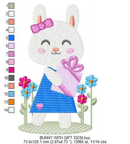 Rabbit embroidery design - Animal embroidery designs machine embroidery pattern - Easter Bunny embroidery file - Bunny with flowers digital Marcia Embroidery