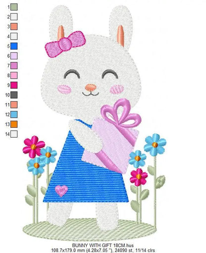 Rabbit embroidery design - Animal embroidery designs machine embroidery pattern - Easter Bunny embroidery file - Bunny with flowers digital Marcia Embroidery
