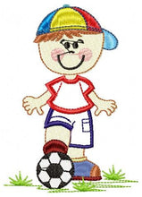 Laden Sie das Bild in den Galerie-Viewer, Boy with ball embroidery design - Baby boy embroidery design machine embroidery pattern - Soccer player embroidery file - instant download
