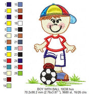 Cargar imagen en el visor de la galería, Boy with ball embroidery design - Baby boy embroidery design machine embroidery pattern - Soccer player embroidery file - instant download
