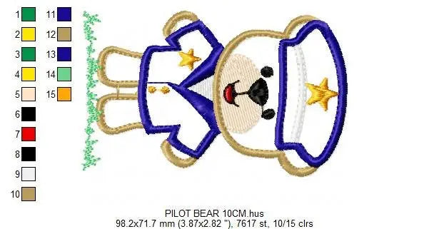 Military Bear embroidery design - Pilot embroidery design machine embroidery pattern - Teddy bear embroidery file - Commander applique boy Marcia Embroidery