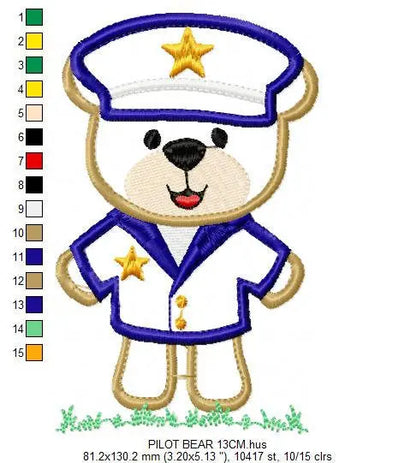 Military Bear embroidery design - Pilot embroidery design machine embroidery pattern - Teddy bear embroidery file - Commander applique boy Marcia Embroidery