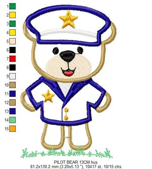 Military Bear embroidery design - Pilot embroidery design machine embroidery pattern - Teddy bear embroidery file - Commander applique boy Marcia Embroidery