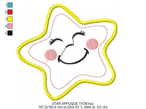 Star with face embroidery design machine embroidery pattern - Star applique design - Boy baby girl embroidery - instant digital download pes