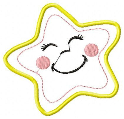 Star with face embroidery design machine embroidery pattern - Star applique design - Boy baby girl embroidery - instant digital download pes