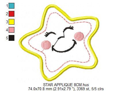 Star with face embroidery design machine embroidery pattern - Star applique design - Boy baby girl embroidery - instant digital download pes