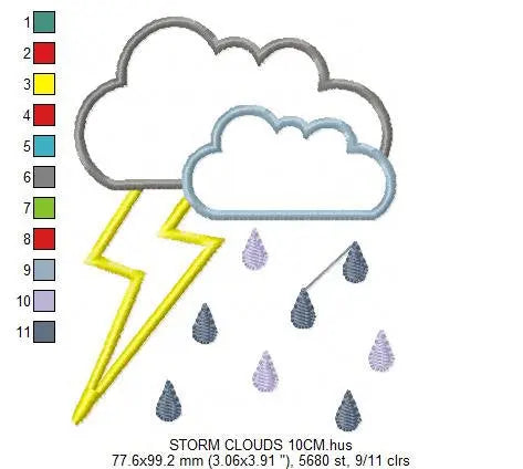 Cloud embroidery design - rain embroidery designs machine embroidery pattern - storm embroidery file - kid embroidery cloud applique design Marcia Embroidery