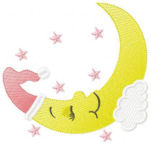 Load image into Gallery viewer, Sleeping moon embroidery design - half moon embroidery designs machine embroidery pattern - baby girl boy embroidery file - instant download
