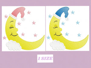 Sleeping moon embroidery design - half moon embroidery designs machine embroidery pattern - baby girl boy embroidery file - instant download