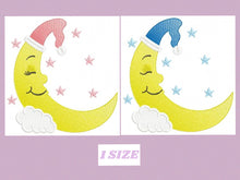 Load image into Gallery viewer, Sleeping moon embroidery design - half moon embroidery designs machine embroidery pattern - baby girl boy embroidery file - instant download
