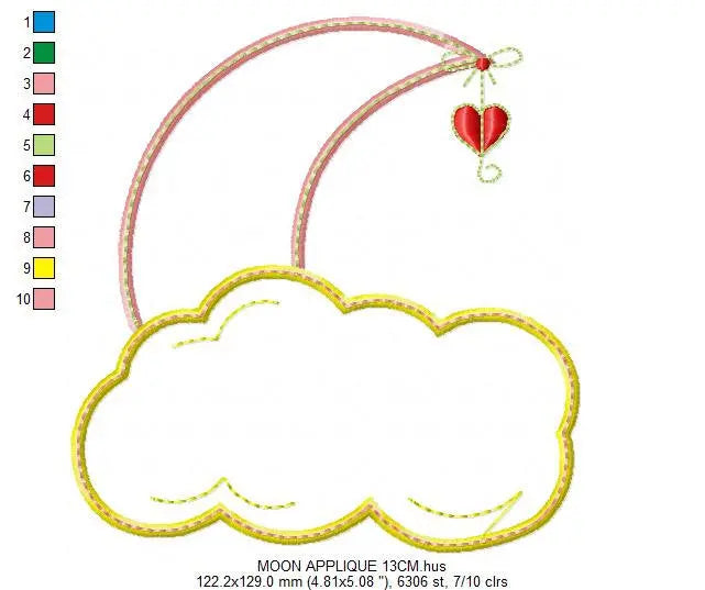 Moon embroidery design - half moon embroidery designs machine embroidery pattern - baby embroidery file  kid embroidery moon applique design Marcia Embroidery