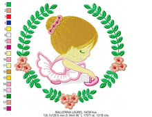 Charger l&#39;image dans la galerie, Ballerina embroidery designs - Ballet embroidery design machine embroidery pattern - baby girl embroidery - ballerina applique laurel frame
