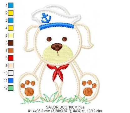Sailor Dog embroidery designs - Dogs embroidery design machine embroidery pattern - puppy embroidery file - nautical dog applique design pes Marcia Embroidery