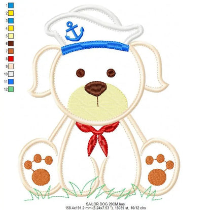 Sailor Dog embroidery designs - Dogs embroidery design machine embroidery pattern - puppy embroidery file - nautical dog applique design pes Marcia Embroidery