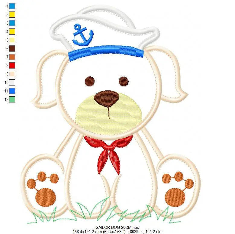 Sailor Dog embroidery designs - Dogs embroidery design machine embroidery pattern - puppy embroidery file - nautical dog applique design pes Marcia Embroidery