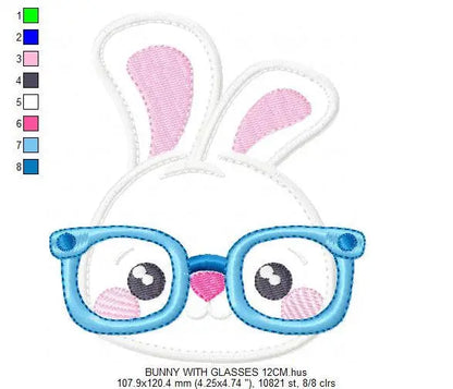 Bunny with glasses embroidery design - Rabbit face machine embroidery pattern - Boy Rabbit with glasses applique - Instant download pes Marcia Embroidery